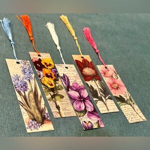 Floral Botanical Tassel Bookmarks - Set of 5